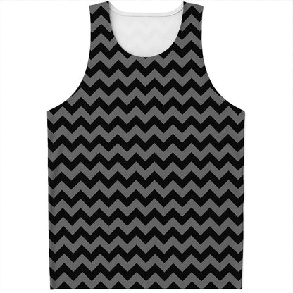 Grey And Black Chevron Pattern Print Men's Tank Top