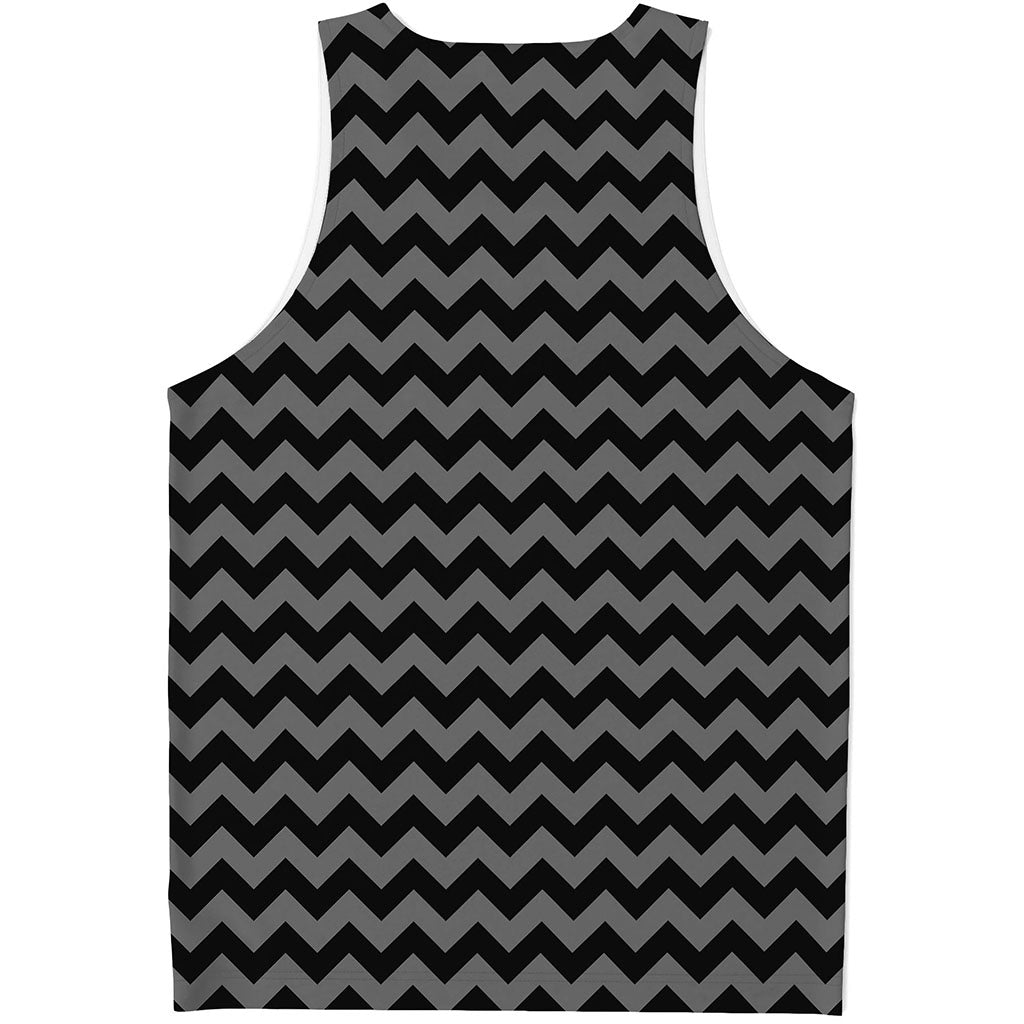 Grey And Black Chevron Pattern Print Men's Tank Top