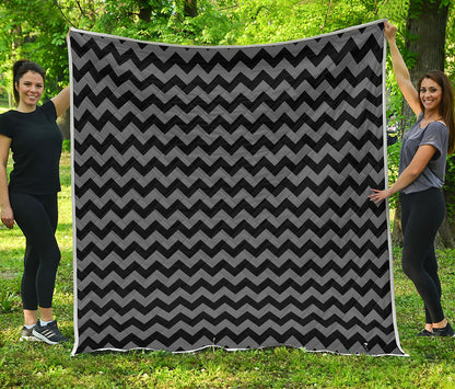 Grey And Black Chevron Pattern Print Quilt