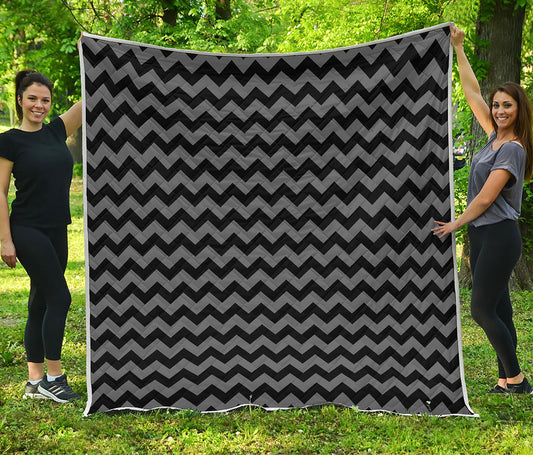 Grey And Black Chevron Pattern Print Quilt
