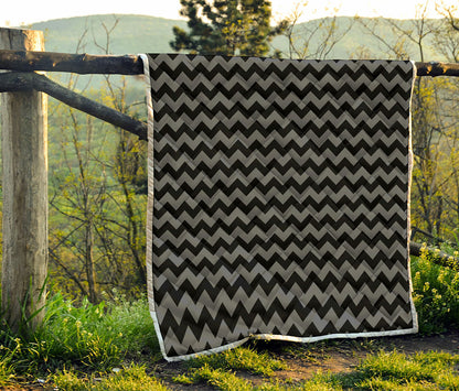 Grey And Black Chevron Pattern Print Quilt
