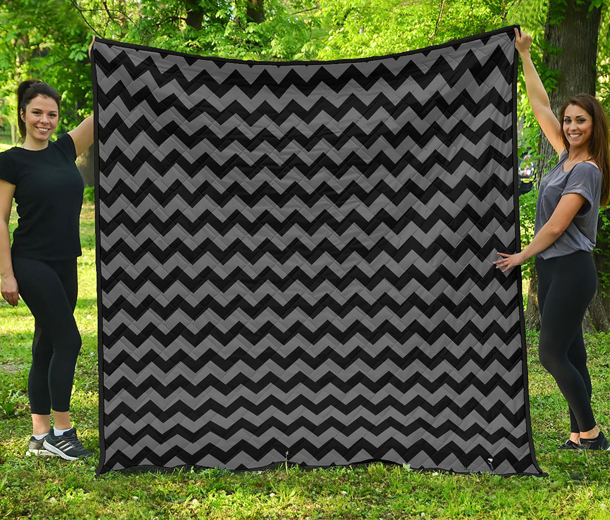 Grey And Black Chevron Pattern Print Quilt