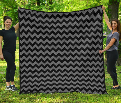 Grey And Black Chevron Pattern Print Quilt