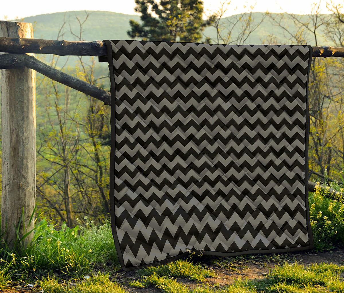 Grey And Black Chevron Pattern Print Quilt