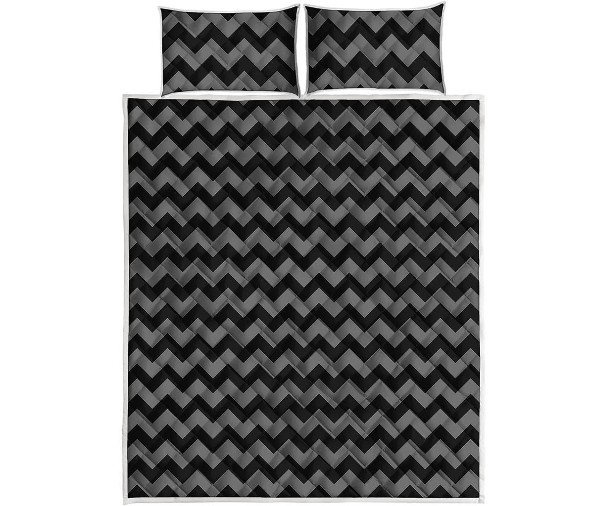 Grey And Black Chevron Pattern Print Quilt Bed Set