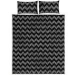 Grey And Black Chevron Pattern Print Quilt Bed Set
