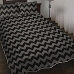 Grey And Black Chevron Pattern Print Quilt Bed Set