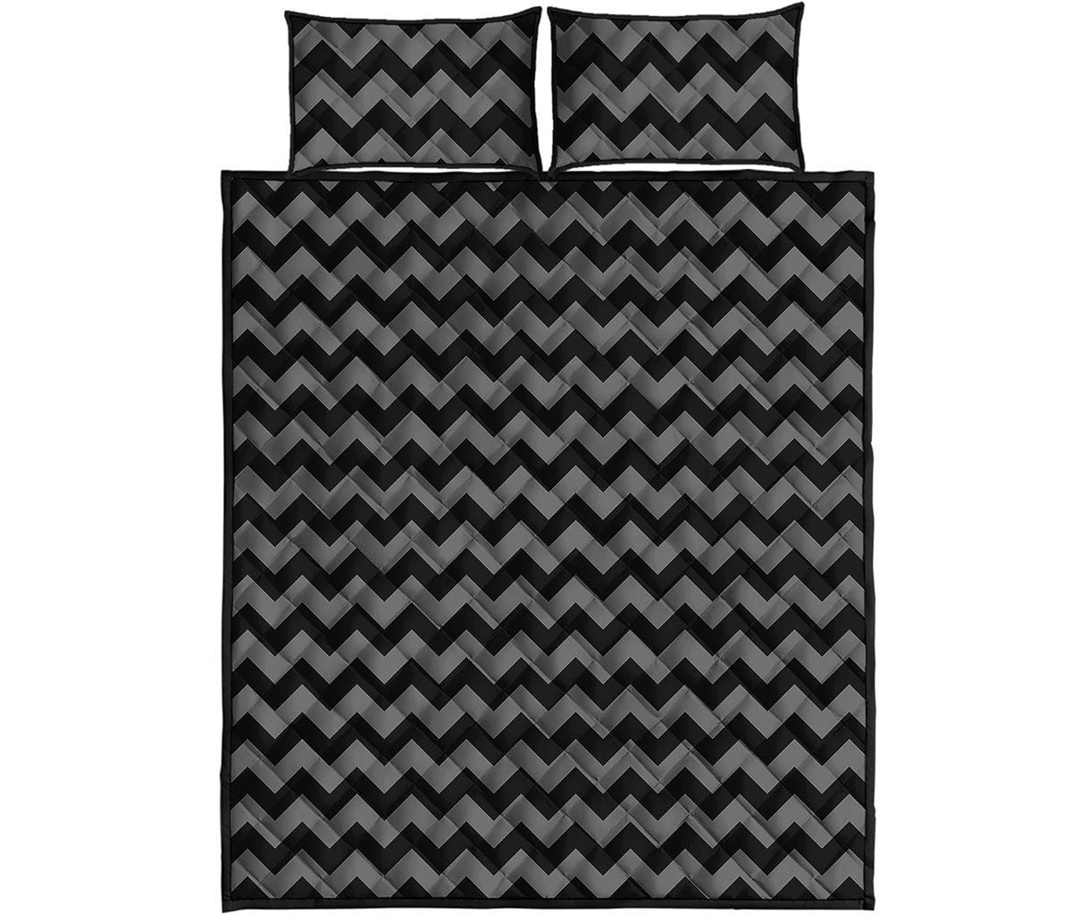 Grey And Black Chevron Pattern Print Quilt Bed Set