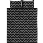 Grey And Black Chevron Pattern Print Quilt Bed Set