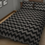 Grey And Black Chevron Pattern Print Quilt Bed Set