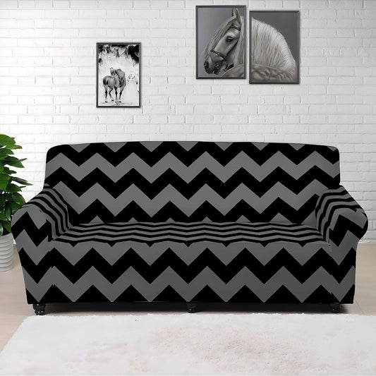 Grey And Black Chevron Pattern Print Sofa Cover