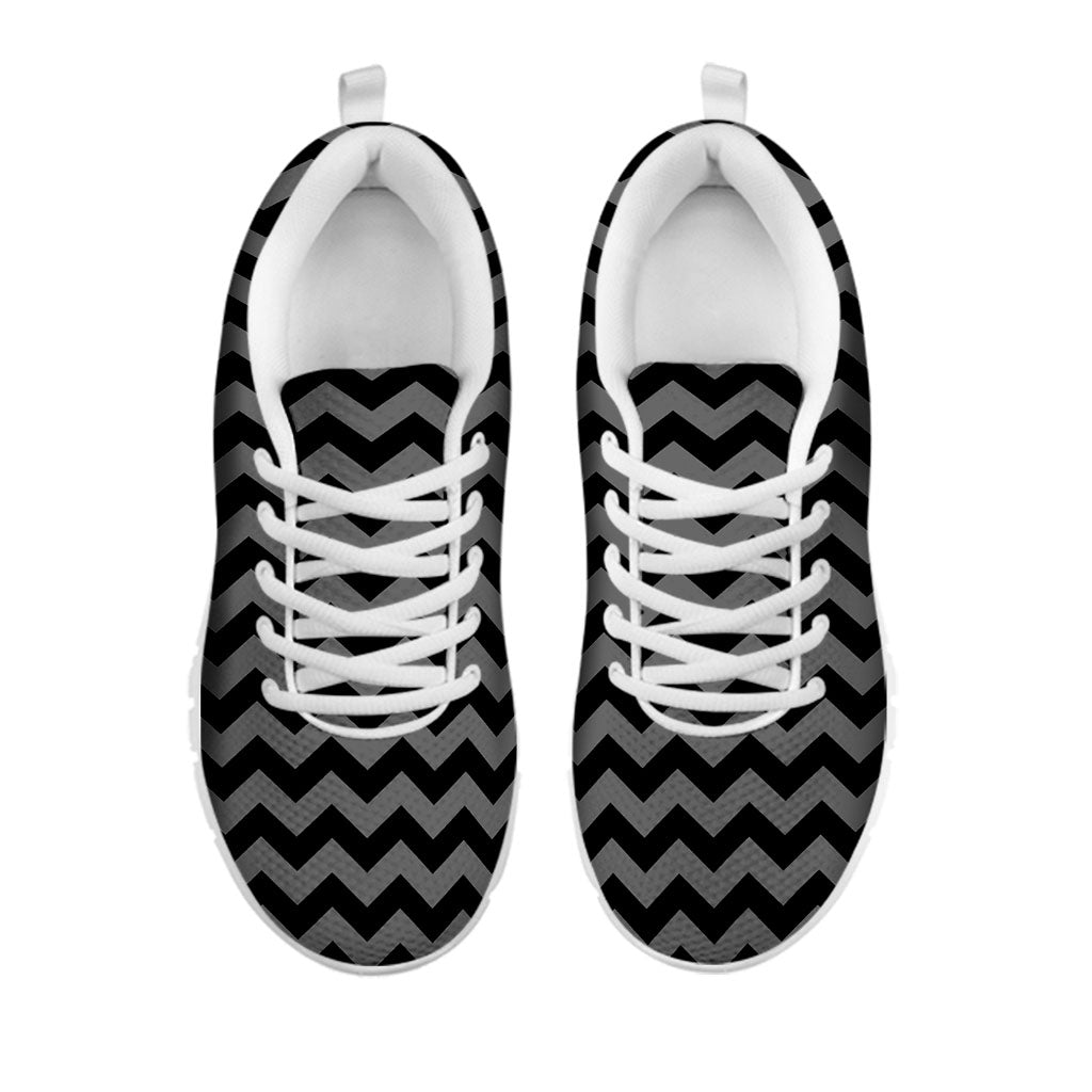 Grey And Black Chevron Pattern Print White Sneakers