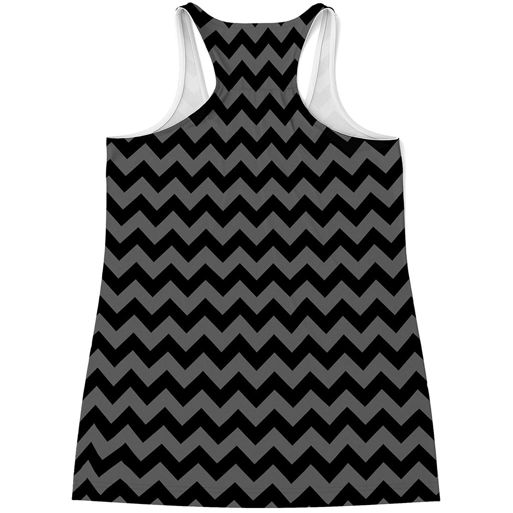 Grey And Black Chevron Pattern Print Women's Racerback Tank Top