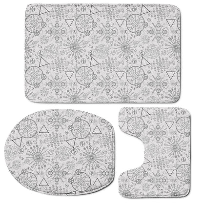 Grey And Black Mystical Wiccan Print 3 Piece Bath Mat Set