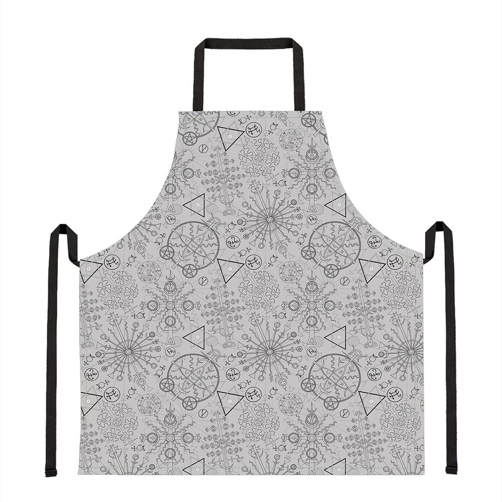 Grey And Black Mystical Wiccan Print Apron
