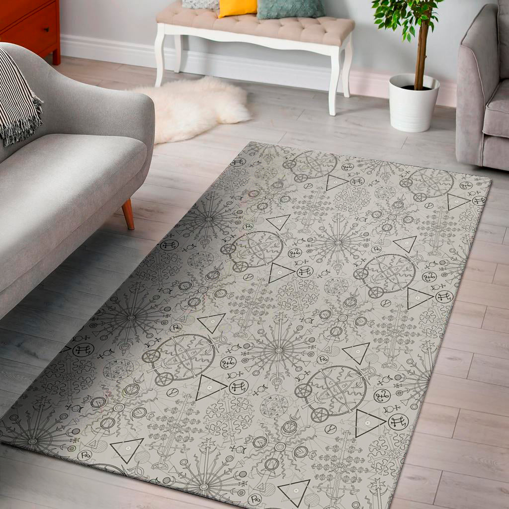 Grey And Black Mystical Wiccan Print Area Rug