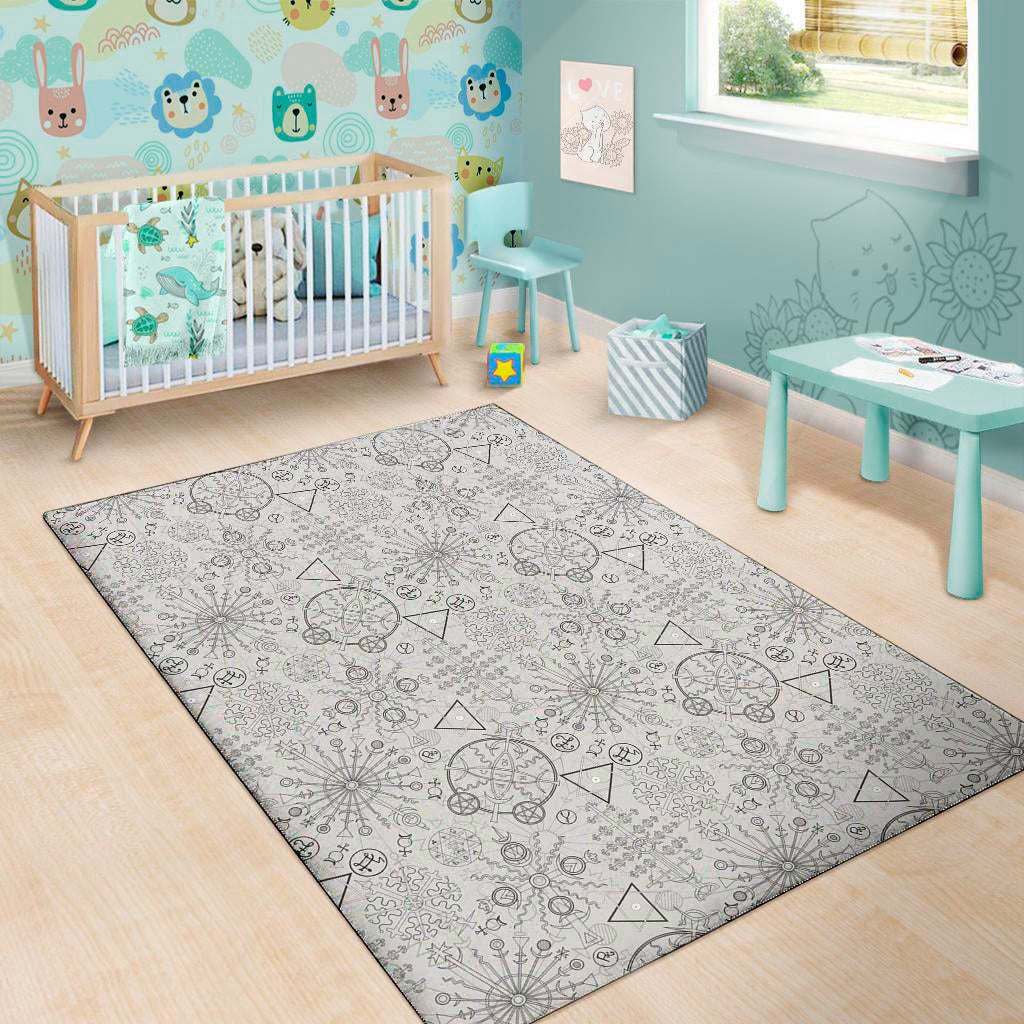 Grey And Black Mystical Wiccan Print Area Rug