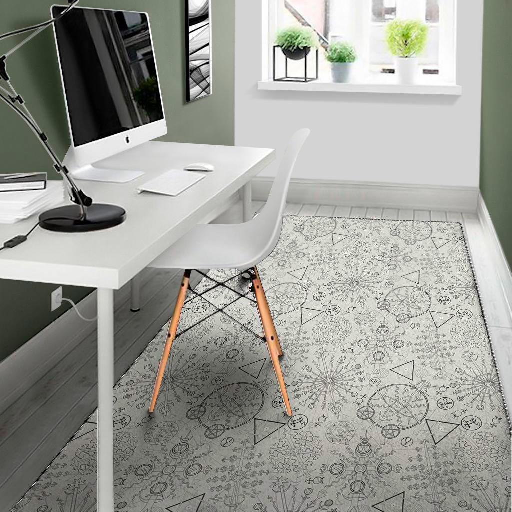 Grey And Black Mystical Wiccan Print Area Rug