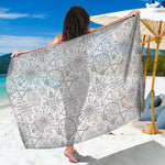 Grey And Black Mystical Wiccan Print Beach Sarong Wrap