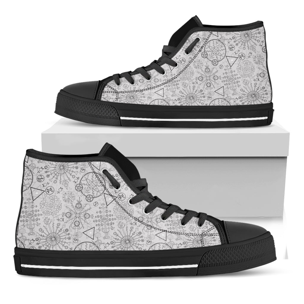 Grey And Black Mystical Wiccan Print Black High Top Shoes