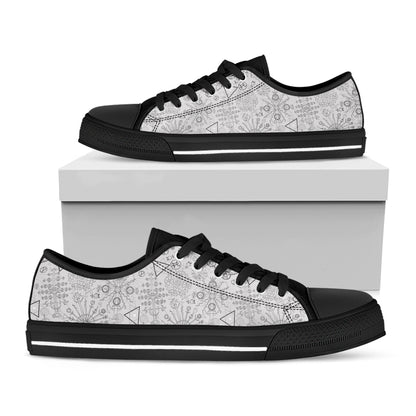 Grey And Black Mystical Wiccan Print Black Low Top Shoes