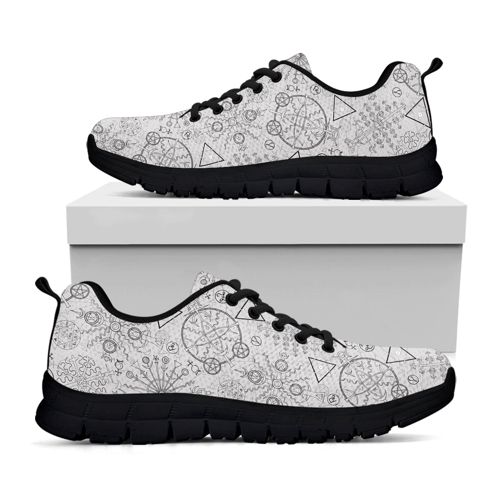 Grey And Black Mystical Wiccan Print Black Sneakers