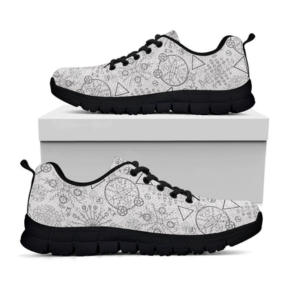 Grey And Black Mystical Wiccan Print Black Sneakers