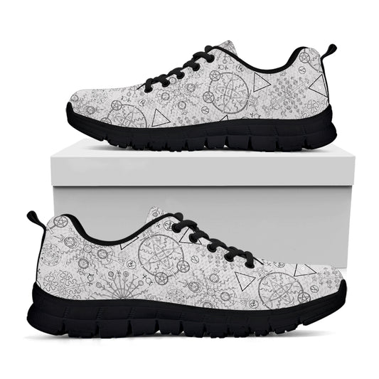 Grey And Black Mystical Wiccan Print Black Sneakers