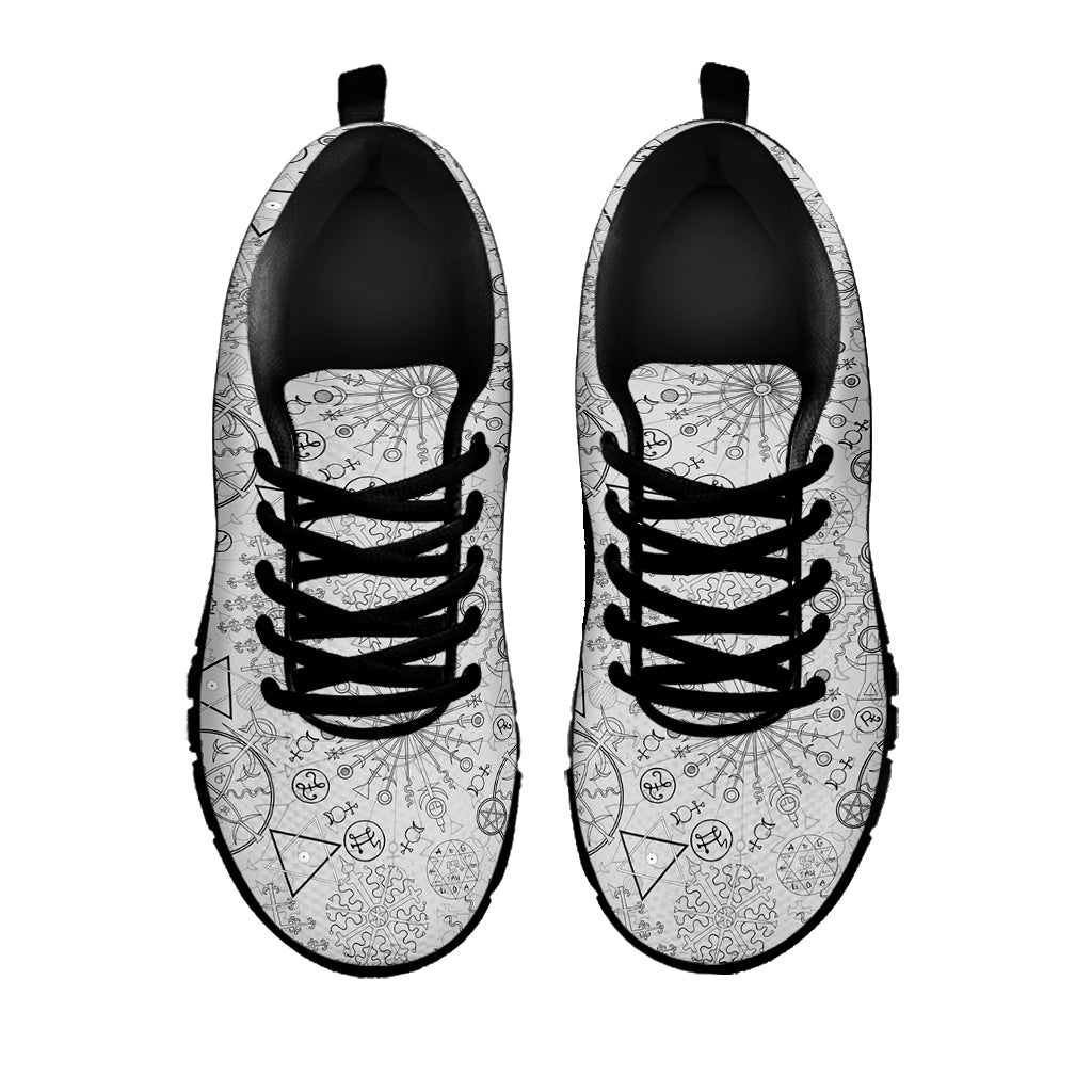 Grey And Black Mystical Wiccan Print Black Sneakers