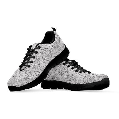 Grey And Black Mystical Wiccan Print Black Sneakers