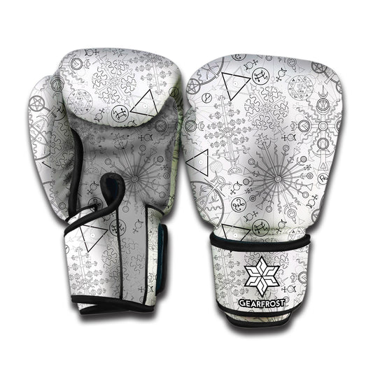 Grey And Black Mystical Wiccan Print Boxing Gloves