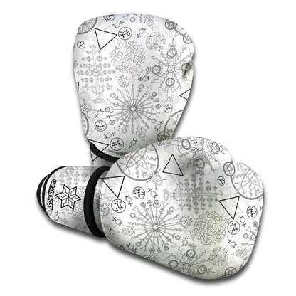 Grey And Black Mystical Wiccan Print Boxing Gloves