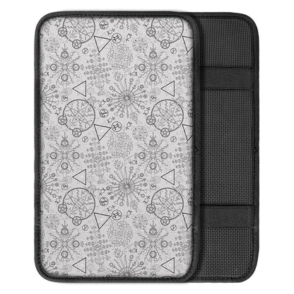 Grey And Black Mystical Wiccan Print Car Center Console Cover