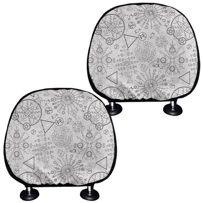 Grey And Black Mystical Wiccan Print Car Headrest Covers