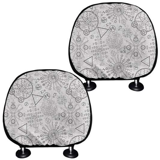Grey And Black Mystical Wiccan Print Car Headrest Covers