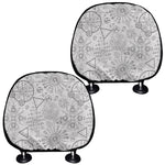 Grey And Black Mystical Wiccan Print Car Headrest Covers