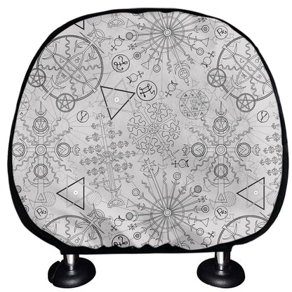 Grey And Black Mystical Wiccan Print Car Headrest Covers
