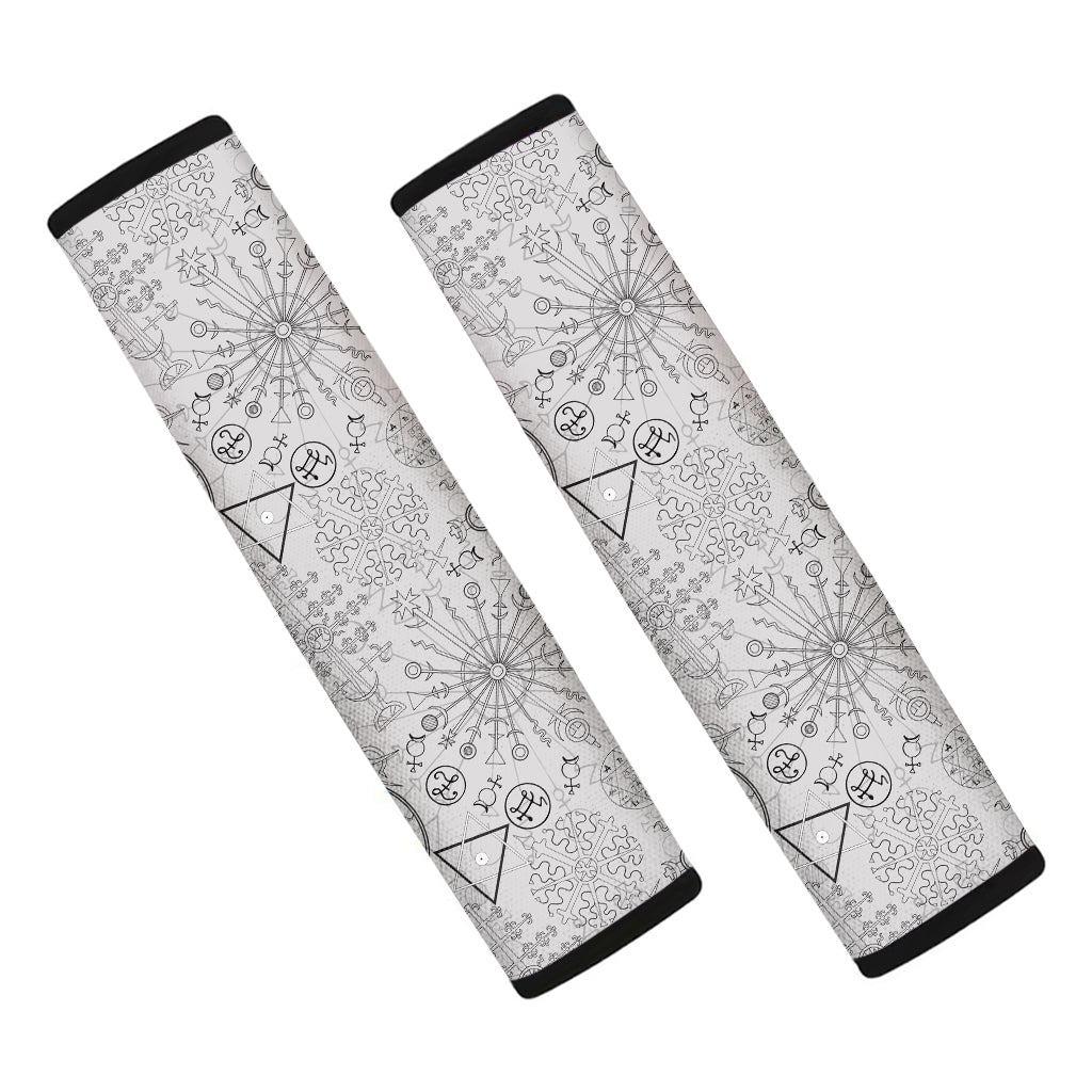 Grey And Black Mystical Wiccan Print Car Seat Belt Covers