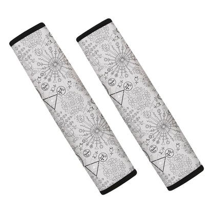 Grey And Black Mystical Wiccan Print Car Seat Belt Covers