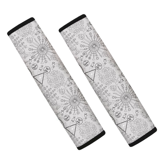 Grey And Black Mystical Wiccan Print Car Seat Belt Covers