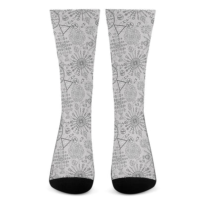 Grey And Black Mystical Wiccan Print Crew Socks