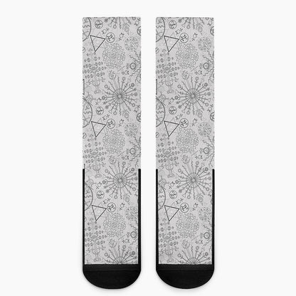 Grey And Black Mystical Wiccan Print Crew Socks