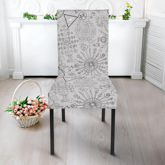 Grey And Black Mystical Wiccan Print Dining Chair Slipcover