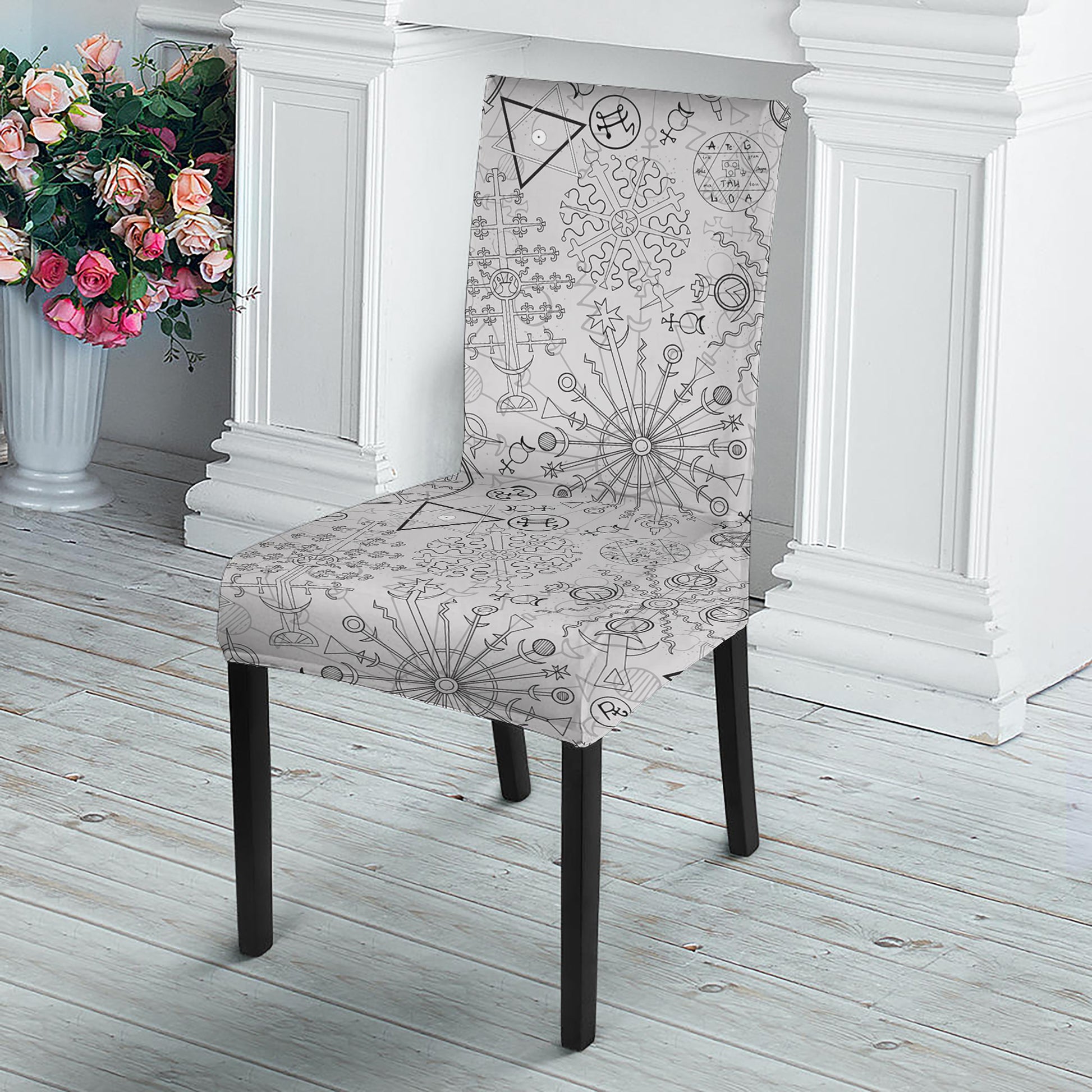 Grey And Black Mystical Wiccan Print Dining Chair Slipcover