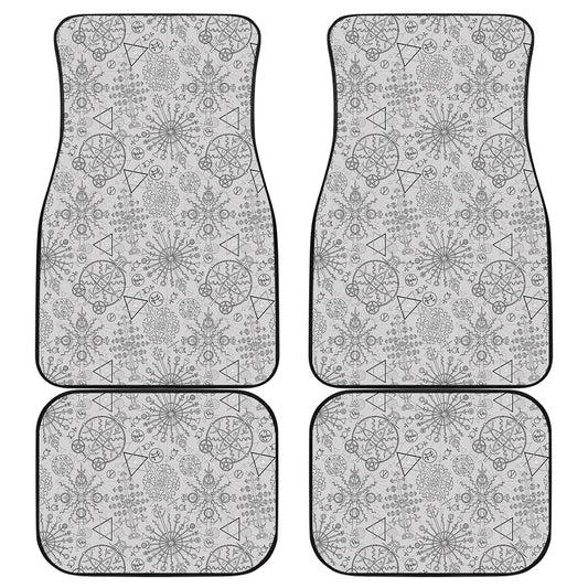 Grey And Black Mystical Wiccan Print Front and Back Car Floor Mats