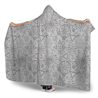 Grey And Black Mystical Wiccan Print Hooded Blanket