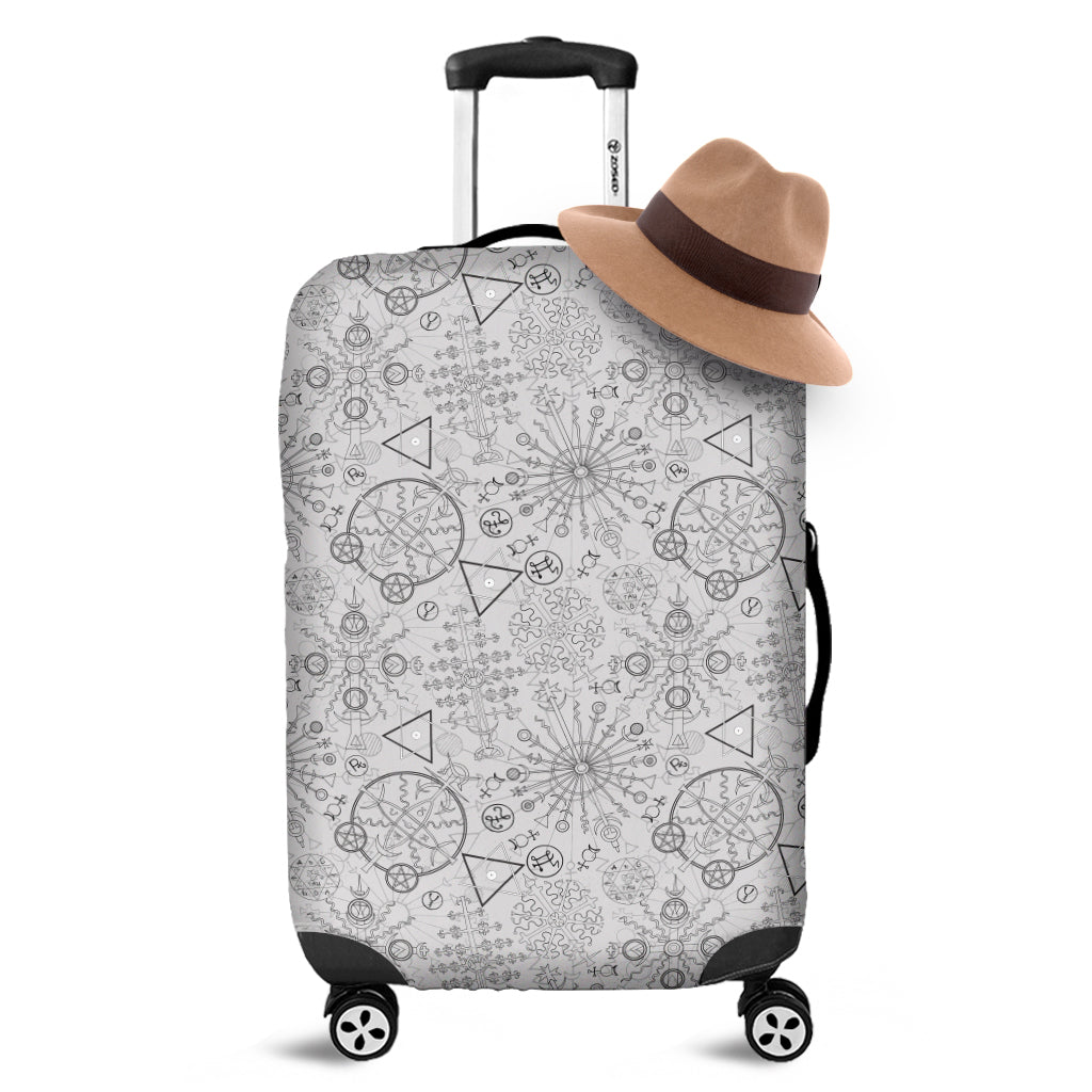 Grey And Black Mystical Wiccan Print Luggage Cover