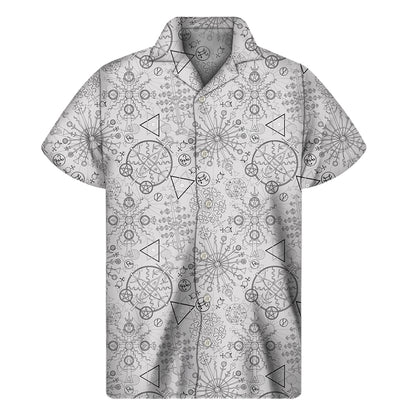 Grey And Black Mystical Wiccan Print Men's Short Sleeve Shirt