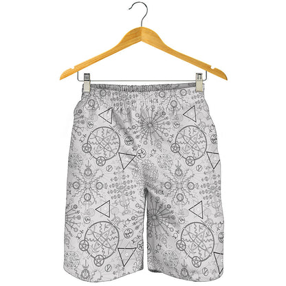 Grey And Black Mystical Wiccan Print Men's Shorts