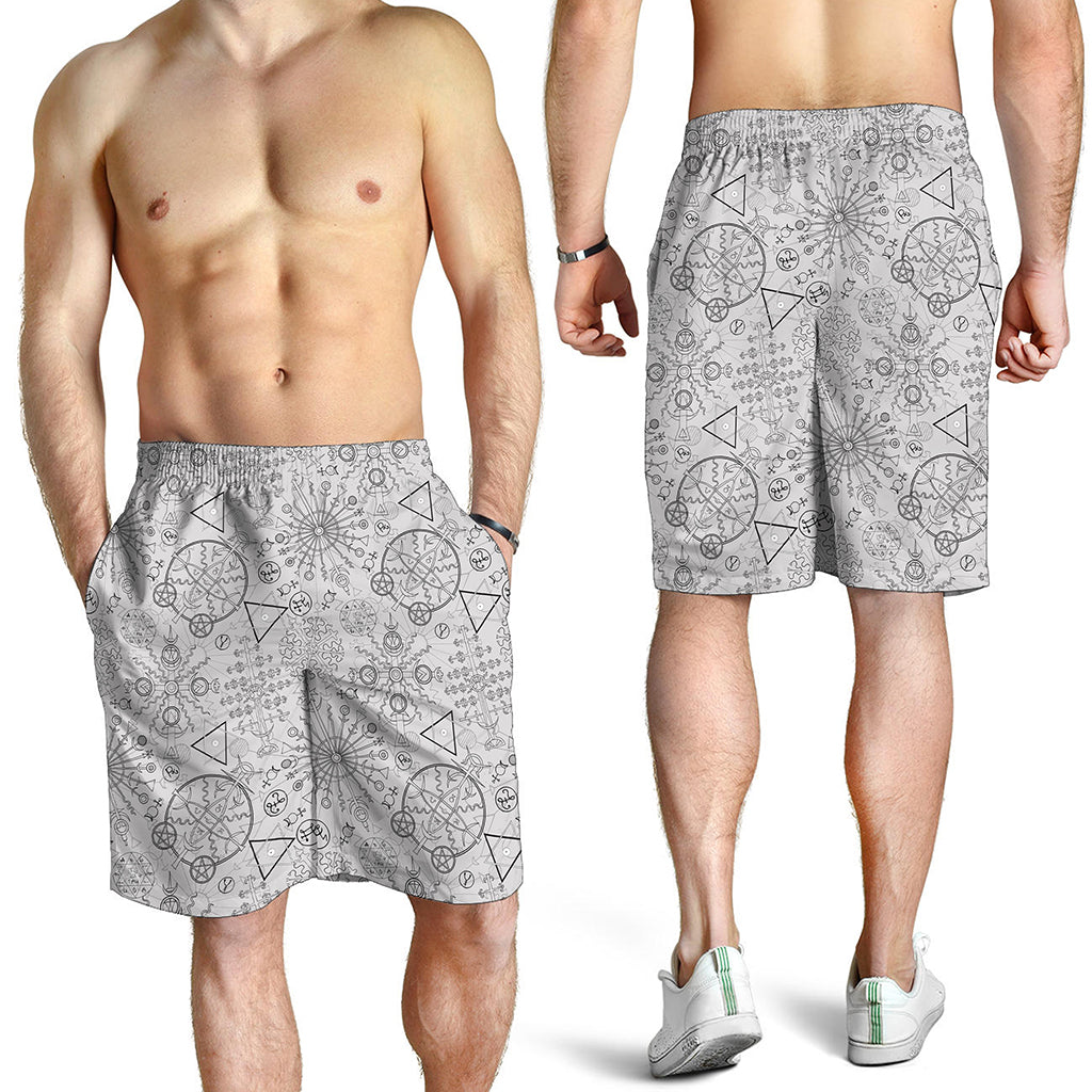 Grey And Black Mystical Wiccan Print Men's Shorts